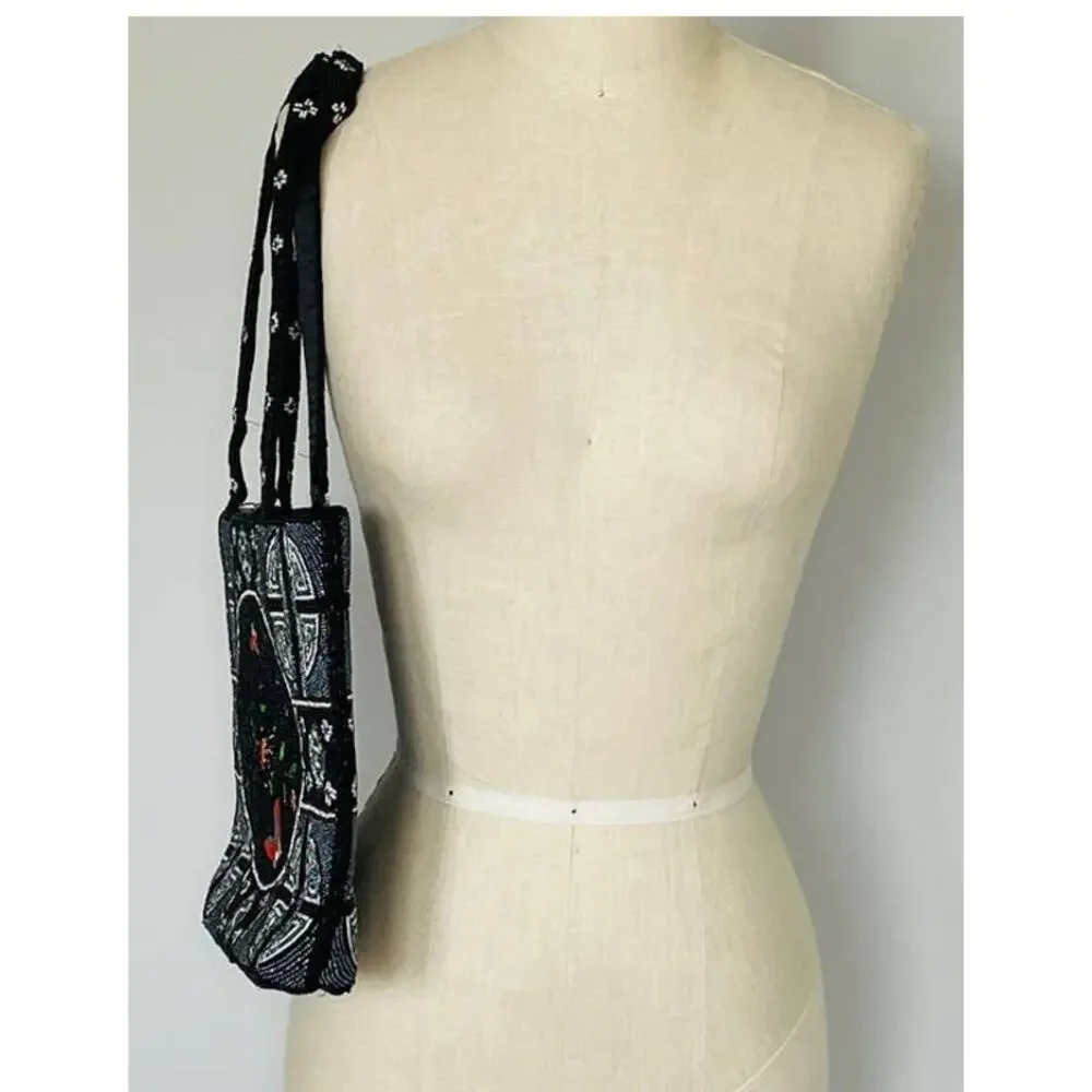 Beaded Bird Butterfly Tote Black Artisan Embroidered Statement Bag